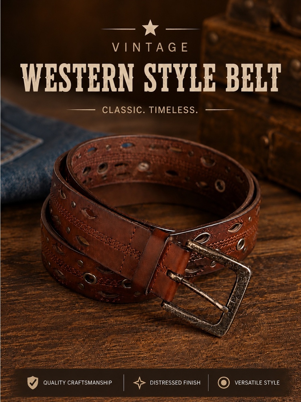 Vintage Women’s Belt | Brown Distressed | Perforated & Studded